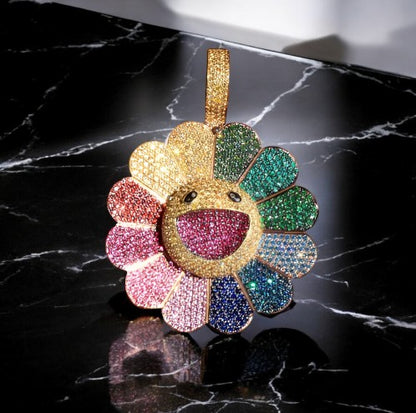Rainbow Iced Out Flower - Moissanite